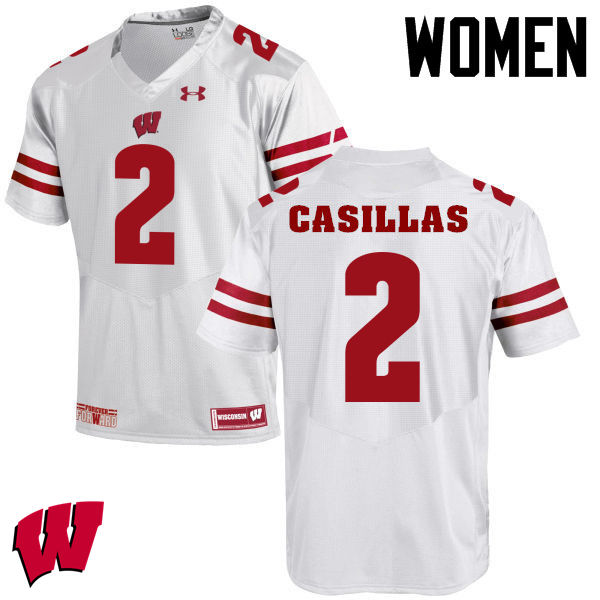 Women Winsconsin Badgers #2 Jonathan Casillas College Football Jerseys-White - Click Image to Close